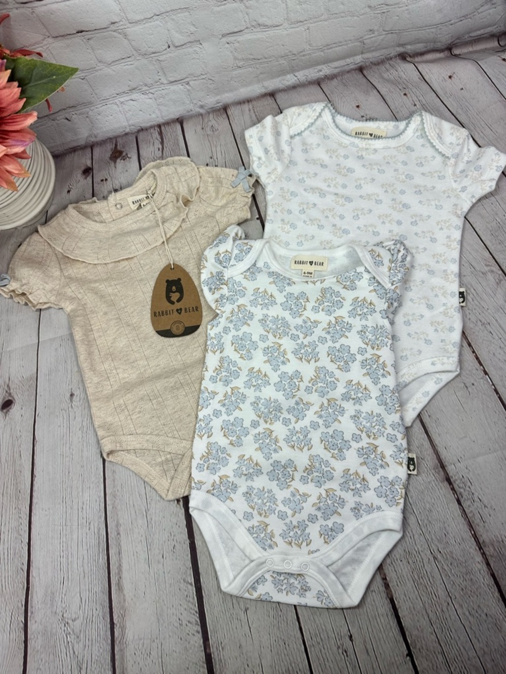 NWT Rabbit & Bear Baby 3pc bodysuit Set 6-9M cottagecore feminine coquette boho